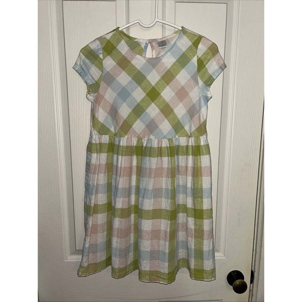 Peyton & Parker Linen & Cotton Girls Dress Size 12 Gingham, blue pink green